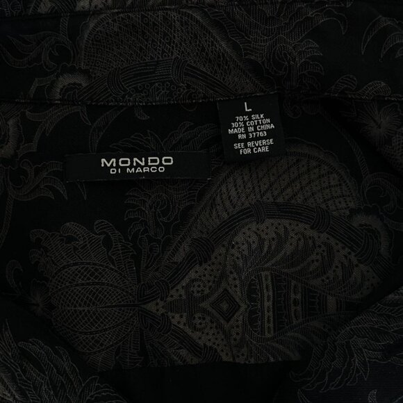 Mondo Di Marco 90s Silk Cotton Damask Shirt L Black Baroque Pattern Vintage - Picture 5 of 7